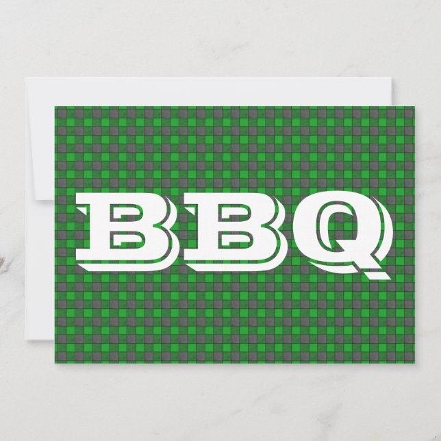 Green Black Check Plaid BBQ Invitation (Back)