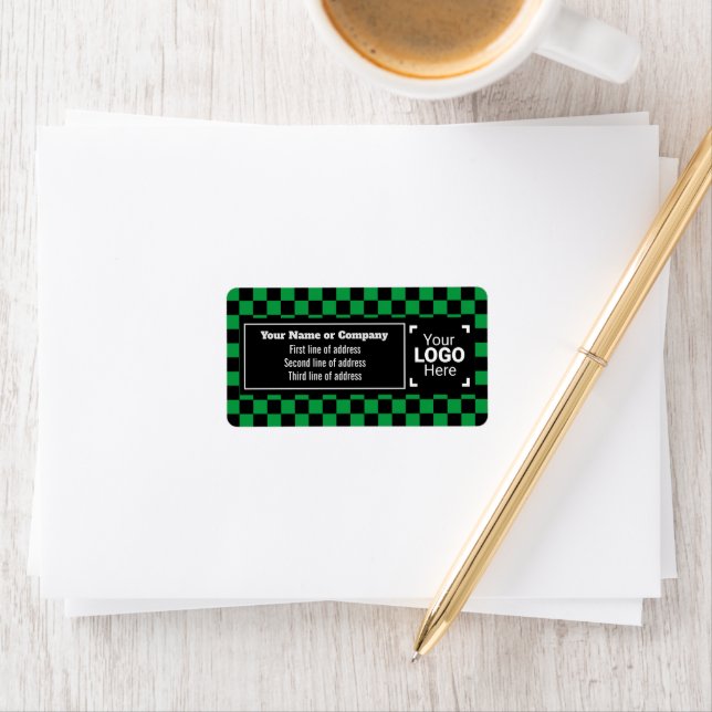 Green & Black Checked Distinctive Small Business Label (Insitu)