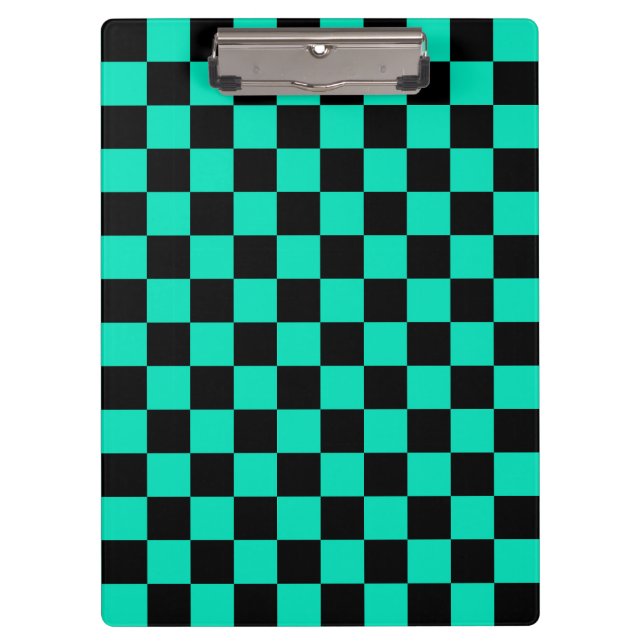 Green Black Chequered Check Pattern Clipboard (Front)
