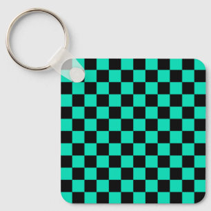 Green Black Chequered Check Pattern Key Ring