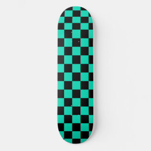 Green Black Chequered Check Pattern Skateboard