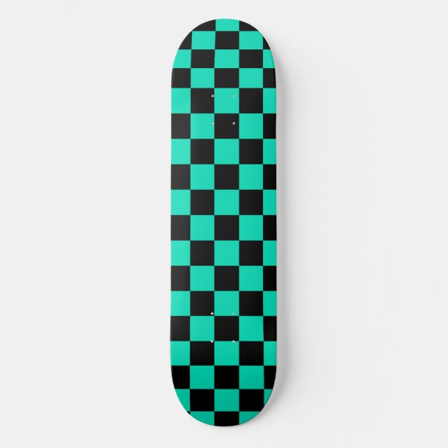 Green Black Chequered Check Pattern Skateboard (Front)