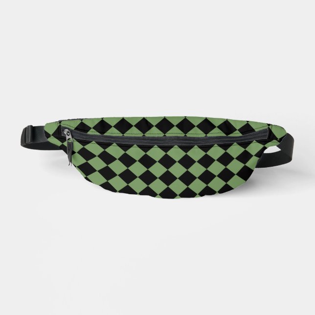 Green Black Chequered Diamond Pattern Bum Bags (Front)