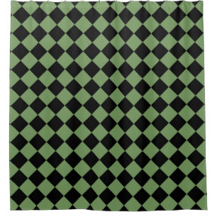 Green Black Chequered Diamond Pattern Shower Curtain