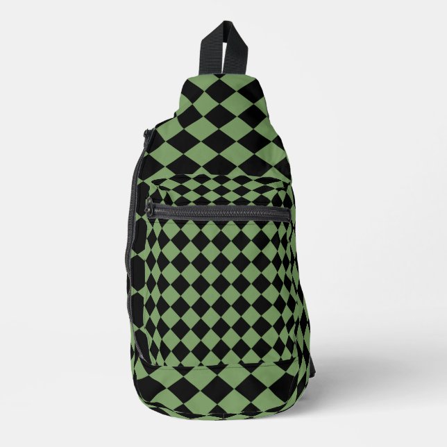 Green Black Chequered Diamond Pattern Sling Bag (Front)