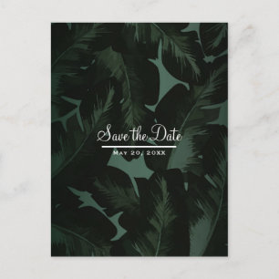 Green & Black Chic Tropical Leaves Save the Date Announcement Postcard