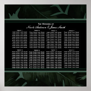 Green & Black Chic Tropical Leaves Seating Chart