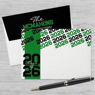 Green & Black Class of + Return Address Graduation Envelope