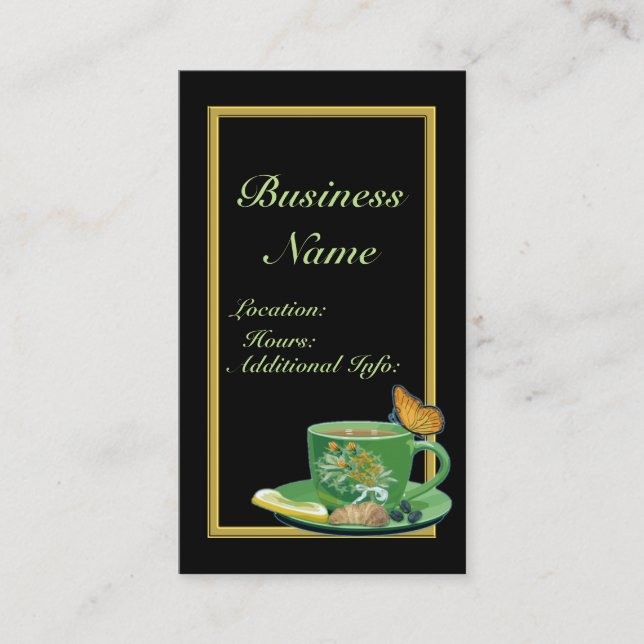 Green & Black Coffee Cup Business Card 2 (Front)
