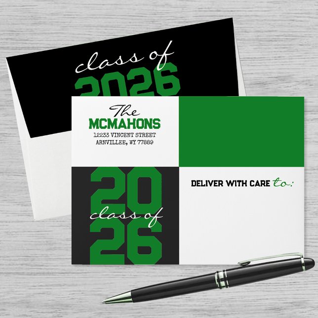 Green Black Colour Block Return Address Graduation Envelope (Matching Envelopes, Return Address Labels & Envelope Seals)