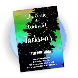 Green Black Colours Paint Birthday Invitations