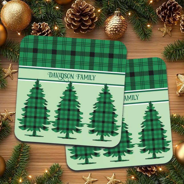 Green Black Cosy Tartan Pine Trees Coaster (Creator Uploaded)