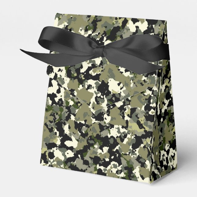 Green Black Cream Camouflage Pattern Print Favour Box (Front Side)
