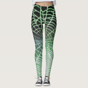 Green Black Creepy Spooky Spider Web Leggings