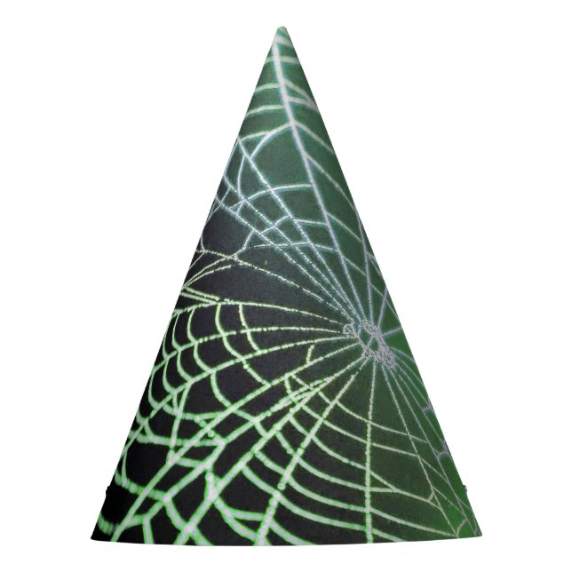 Green Black Creepy Spooky Spider Web Personalised Party Hat (Front)
