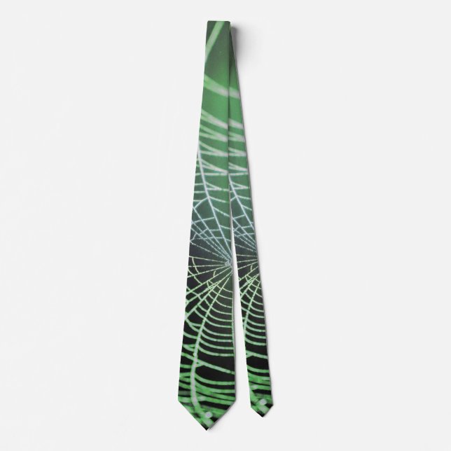 Green Black Creepy Spooky Spider Web Tie (Front)