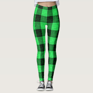 Green Black Crosshatch Buffalo Check Leggings