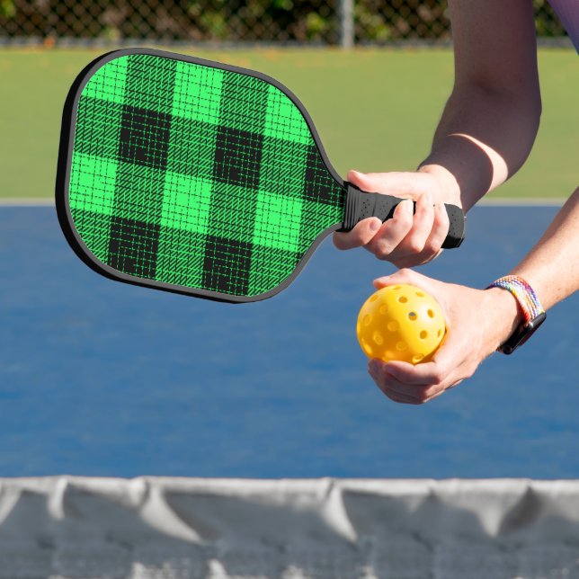  Green Black Crosshatch Buffalo Check Pickleball Paddle (Insitu)
