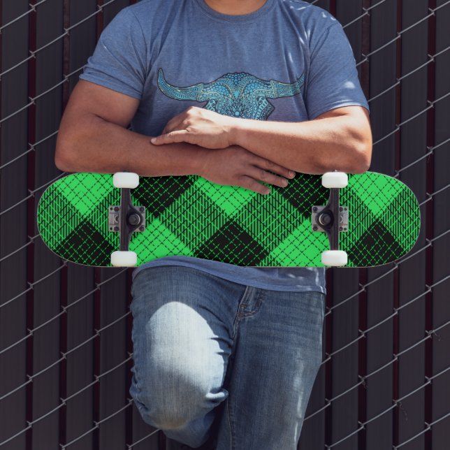  Green Black Crosshatch Buffalo Check Skateboard (Outdoor 3)