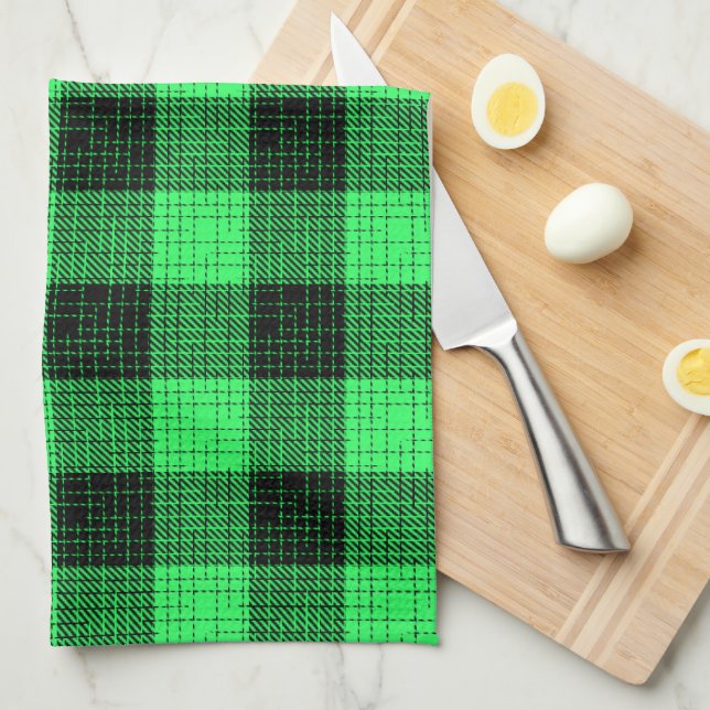  Green Black Crosshatch Buffalo Check Tea Towel (Quarter Fold)