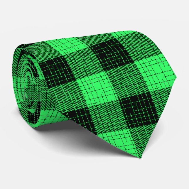  Green Black Crosshatch Buffalo Check Tie (Rolled)