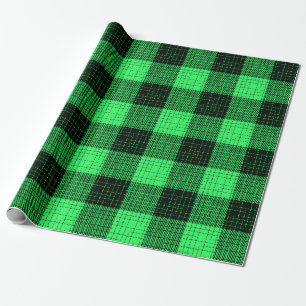 Green Black Crosshatch Buffalo Check Wrapping Paper