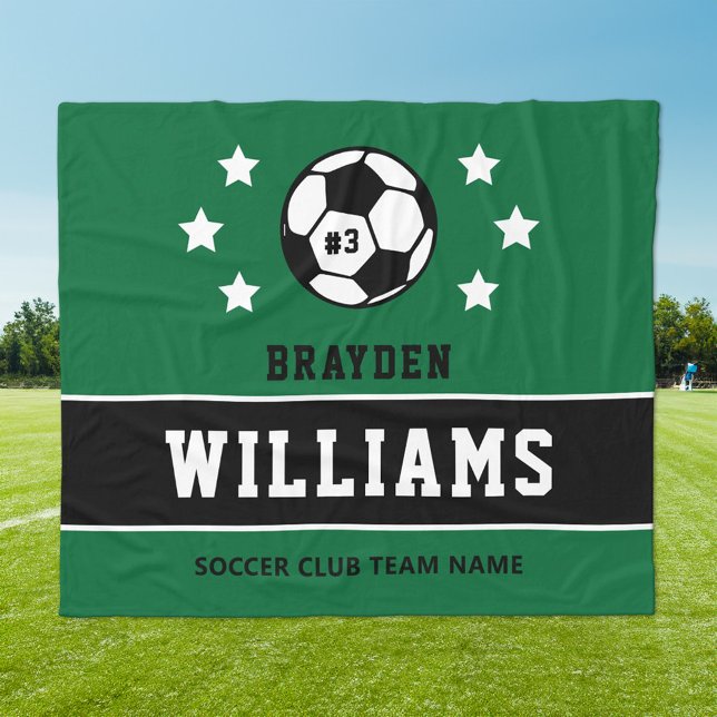 Green Black Custom Soccer Name and Number Fleece Blanket (Creator Uploaded)