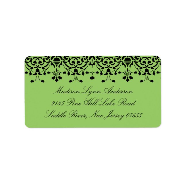 Green/Black Damask Lace Return Address Label (Front)