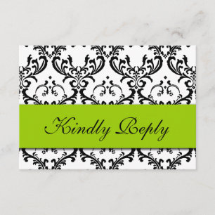 Green Black Damask Wedding RSVP