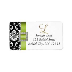 Green Black Damask Wedding RSVP Address Label