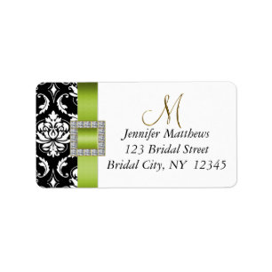 Green Black Damask Wedding RSVP Address Label