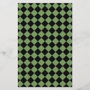 Green Black Diamond Harlequin Chequered Pattern Stationery