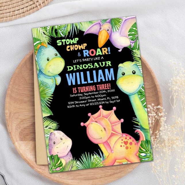 Green Black Dinosaur Birthday Invitations (Green Black Dinosaur Birthday Invitations)