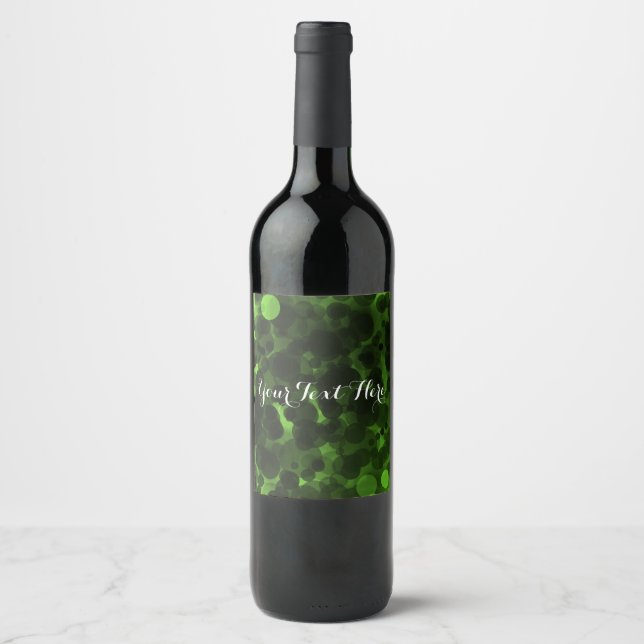 Green & Black Dots Modern Chic Party Wine Labels (Front)