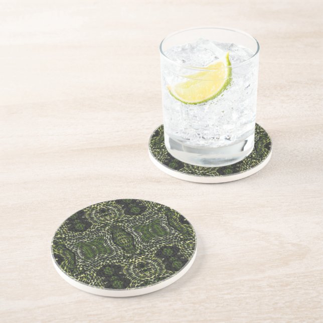 Green, Black, Drinking Coaster - Jungle Mix (Side)