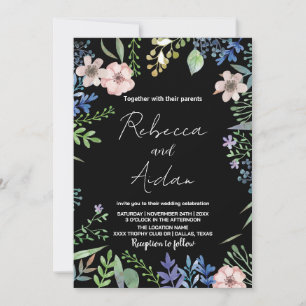 Green Black Floral Wedding Invitations