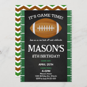 Green Black Football Birthday Party Invitation