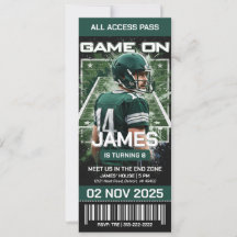 Green & Black Football Ticket Birthday Invitation