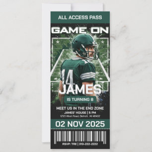 Green & Black Football Ticket Birthday Invitation