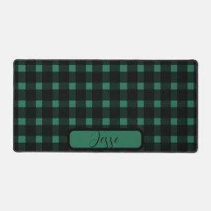 Green Black Gingham Pattern Desk Mat