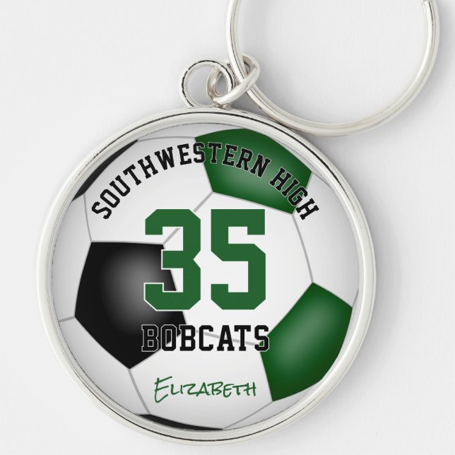 green black girls boys sports soccer jersey number key ring (Front)