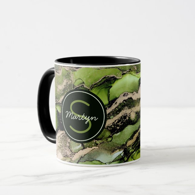 Green Black Gold Abstract Custom Name  Mug (Front Left)