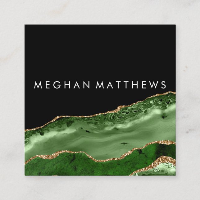 Green Black Gold Glitter Agate Beauty Stylist   Square Business Card (Front)