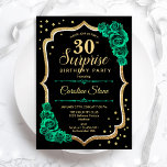Green Black Gold Invitation Surprise 30th Birthday<br><div class="desc">Surprise 30th Birthday Party Invitation. Feminine black and emerald green design with faux glitter gold. Features roses,  script font and confetti. Perfect for an elegant women's bday celebration. Can be personalized to show any age. Printed Zazzle invitations or instant download digital printable template.</div>