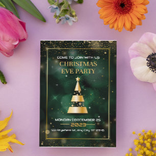 Green Black Gold Modern Christmas Eve Party Holiday Card