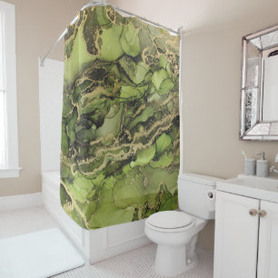 Green Black Gold Shower Curtain