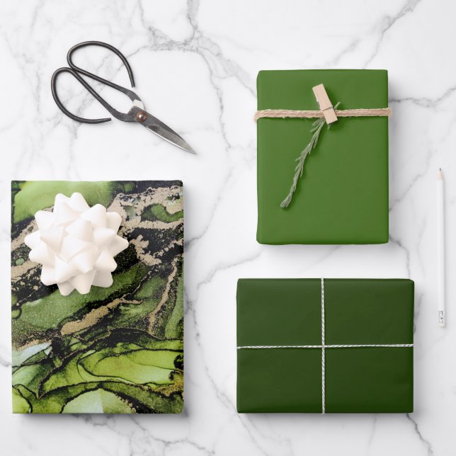 Green Black Gold Wrapping Paper Sheets (Front)