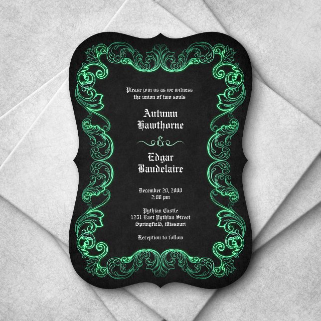 Green Black Gothic Wedding Invitation (Creator Uploaded)