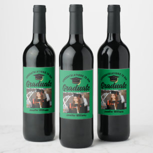 Green Black Graduate Personalised Graduation Party Wine Label