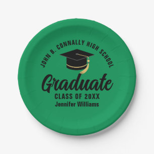 Green Black Graduate Personalized Graduation Party Paper Plate